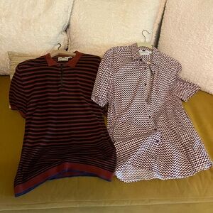Striped Knit Polo & Zigzag Shirt Duo - Burgundy, Black, White